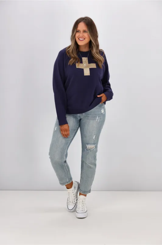 Stella + Gemma Everyday Sweater Navy Gold Glitter sold by Shine On