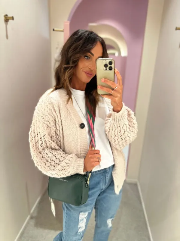 Shine On Label Minna Pointelle Cardigan Oatmeal sold by Shine On