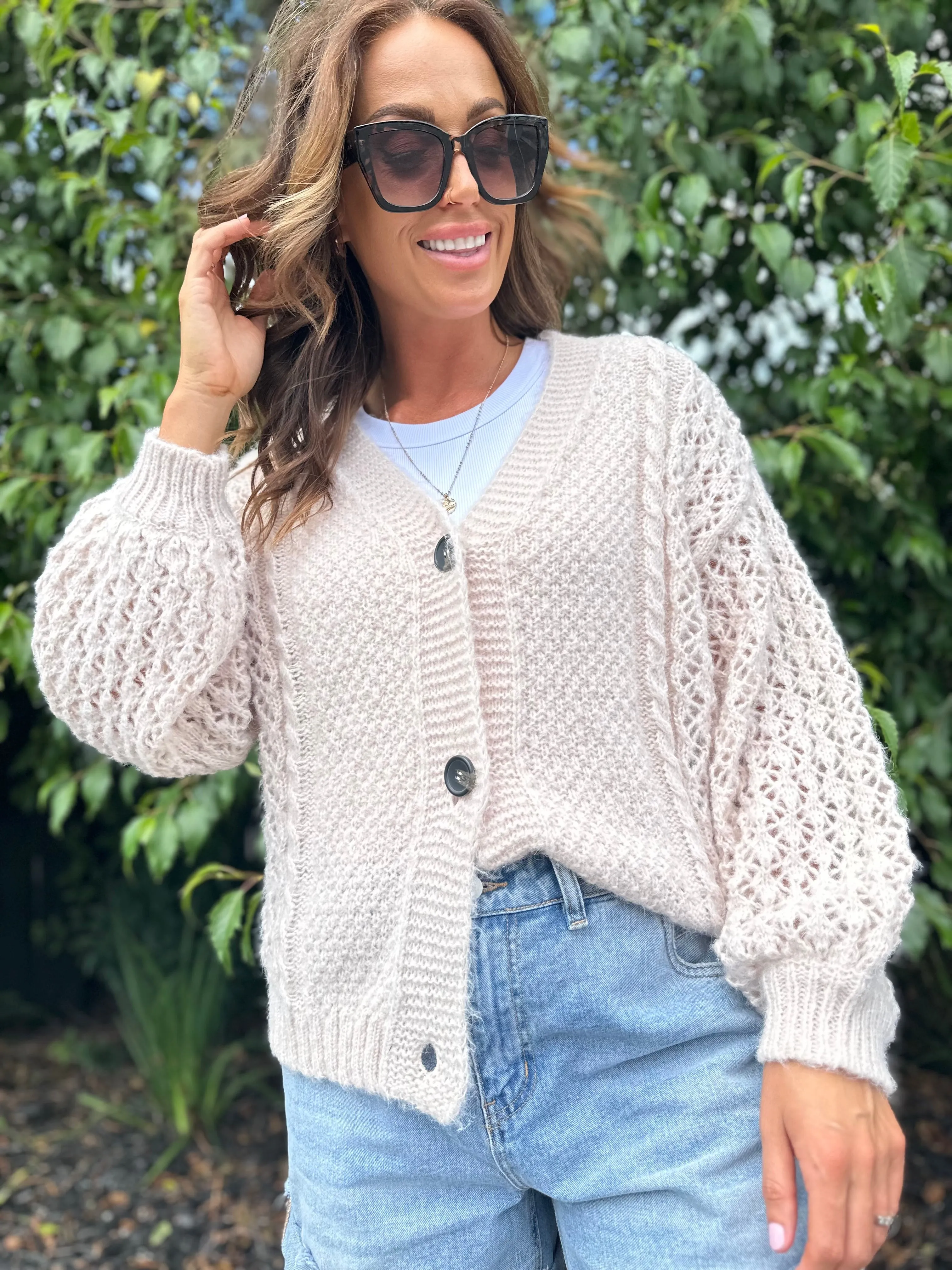 Shine On Label Minna Pointelle Cardigan Oatmeal sold by Shine On product image thumbnail 2