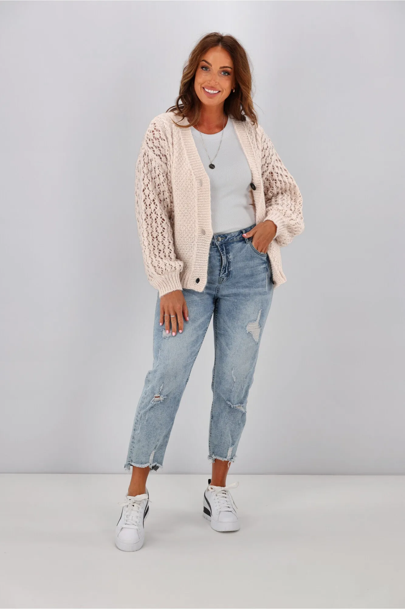 Shine On Label Minna Pointelle Cardigan Oatmeal sold by Shine On product image thumbnail 5