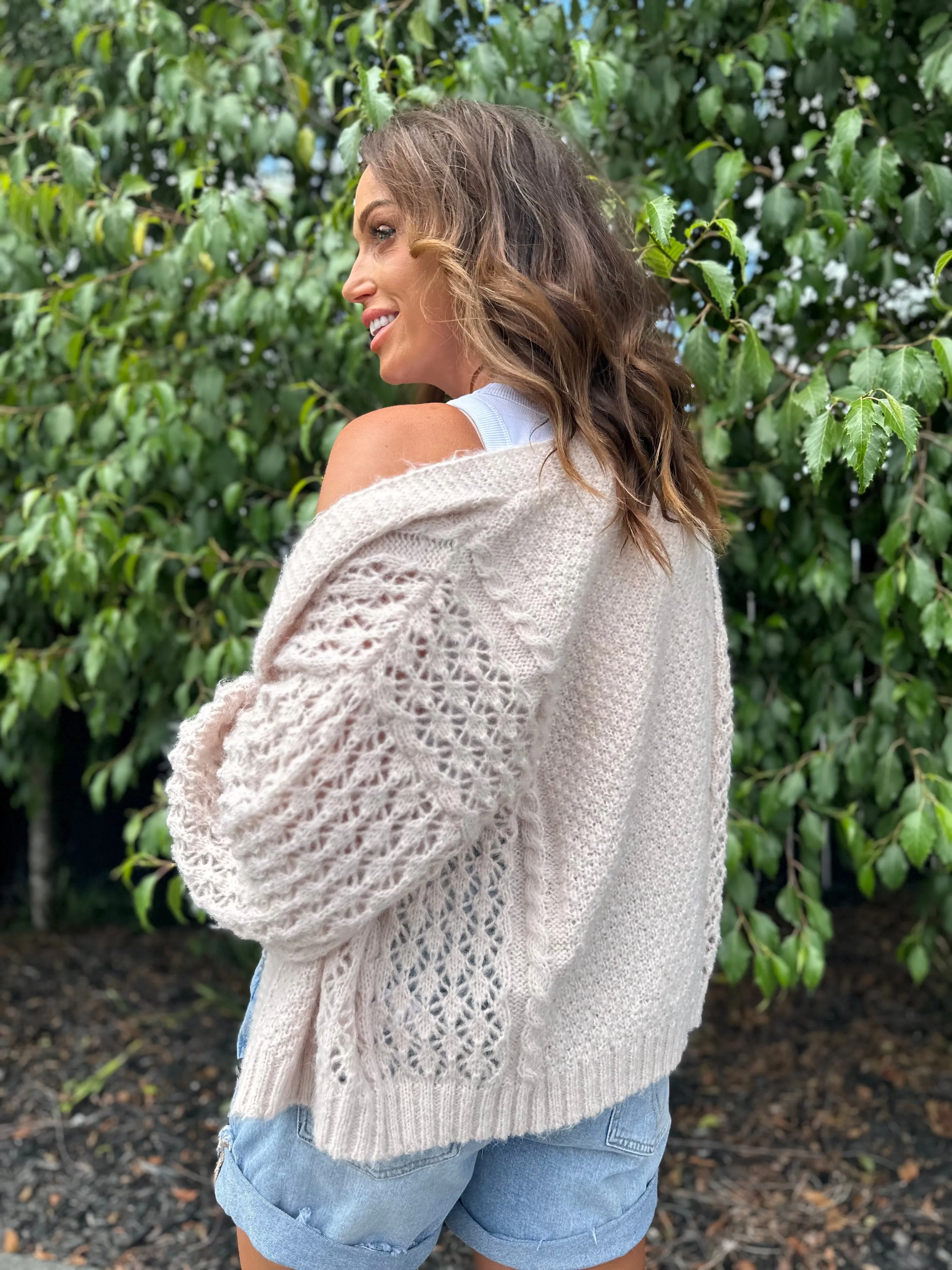 Shine On Label Minna Pointelle Cardigan Oatmeal sold by Shine On product image thumbnail 3