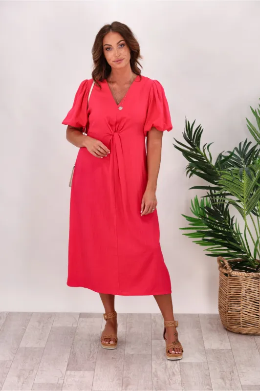 Gloss by Shine On Elise Knot Detail Midi Dress Fuchsia sold by Shine On