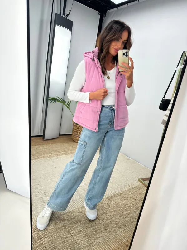 Elm Cord Puffer Vest Peony Pink sold by Shine On