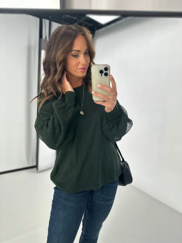 Alpine by Shine On Harriet Sleeve Overlay Merino Top Olive sold by Shine On