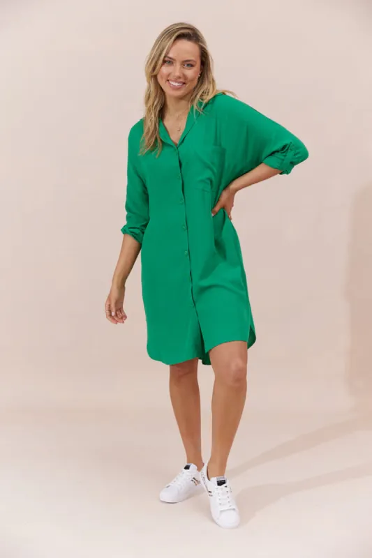 Jovie The Label Mykonos Shirt Dress Green sold by Shine On
