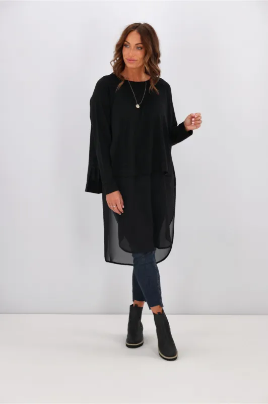 Alpine by Shine On Phoebe Merino & Chiffon Tunic Black sold by Shine On