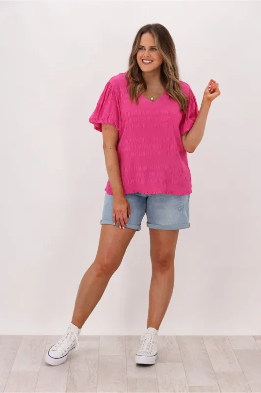 Gloss by Shine On Tina Textured Puffed Sleeve Top Pink sold by Shine On