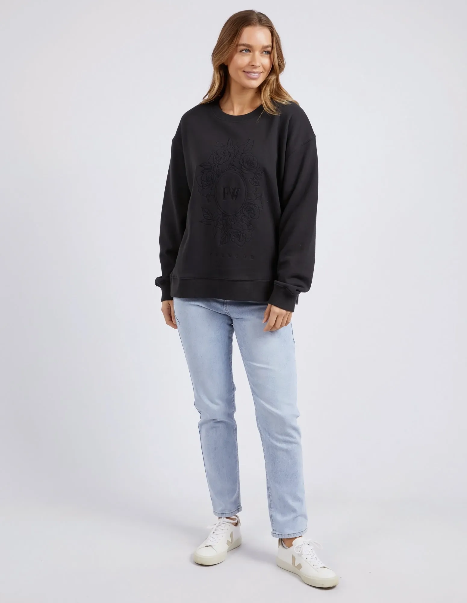 Foxwood Border Rose Crew Black sold by Shine On