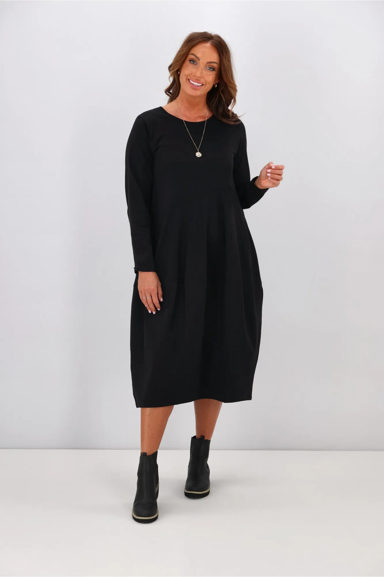 Tirelli L/S Diagonal Seam Dress Black sold by Shine On product image thumbnail 2