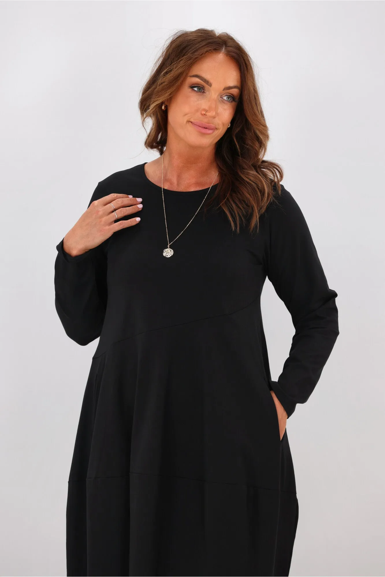 Tirelli L/S Diagonal Seam Dress Black sold by Shine On product image thumbnail 3