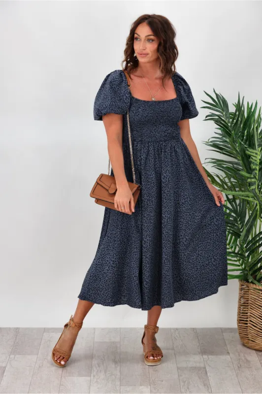 Miracle Lizzie Short Sleeve Dress Blue sold by Shine On
