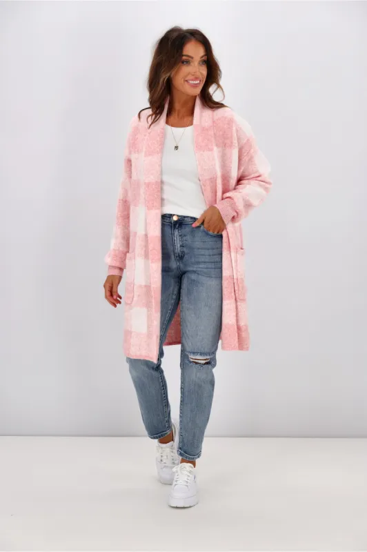 Avamia Nova Cardigan Pink Check sold by Shine On