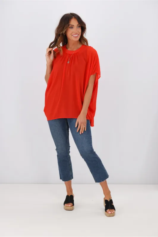 Gloss by Shine On Mathilda Batwing Tie Neck Top Tomato sold by Shine On