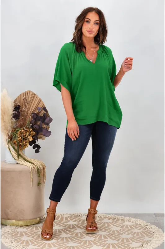 Gloss by Shine On Maive Raglan Flutter Sleeve Top Green sold by Shine On
