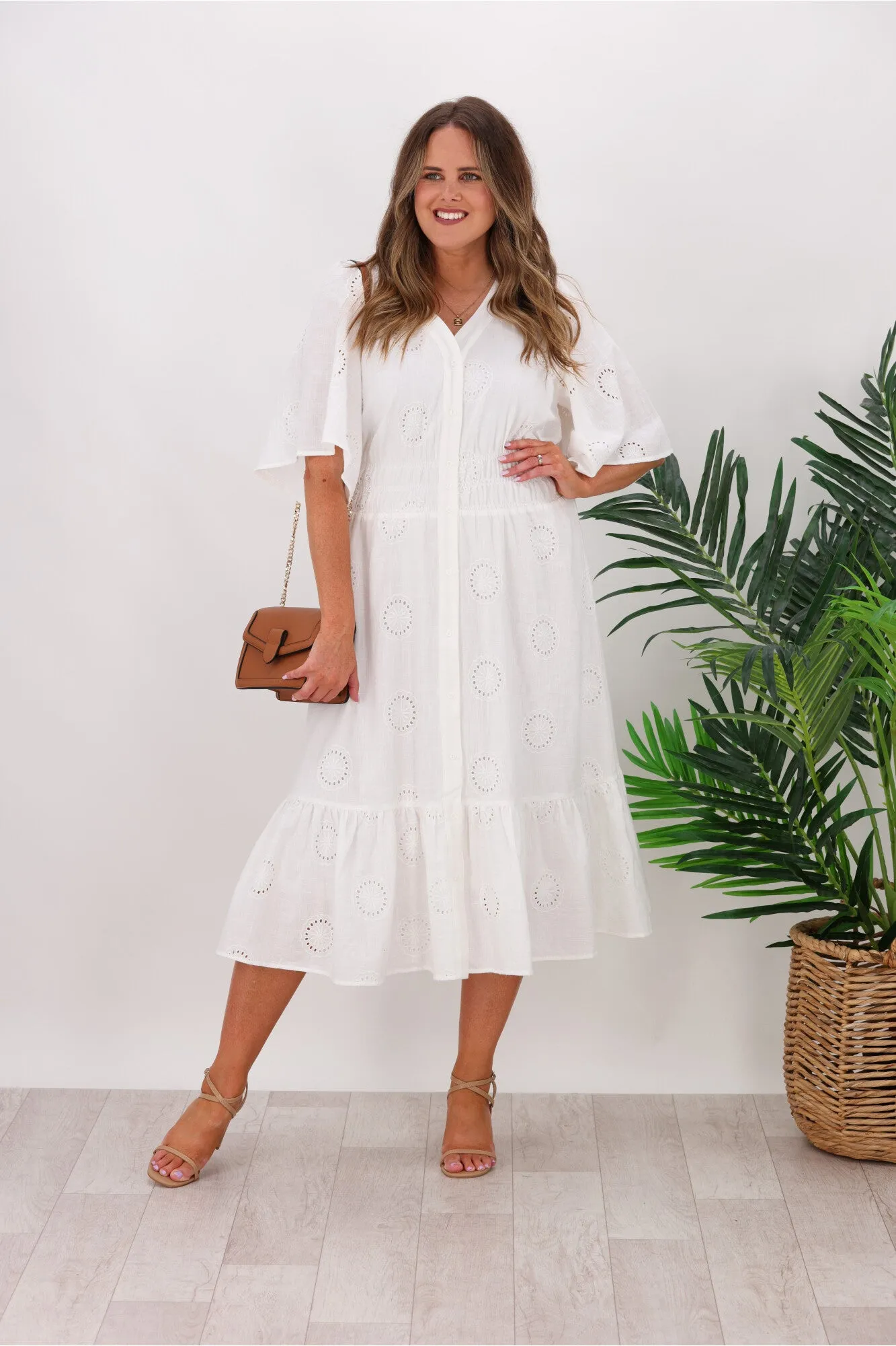 Betty Basics Broderie Dress White sold by Shine On