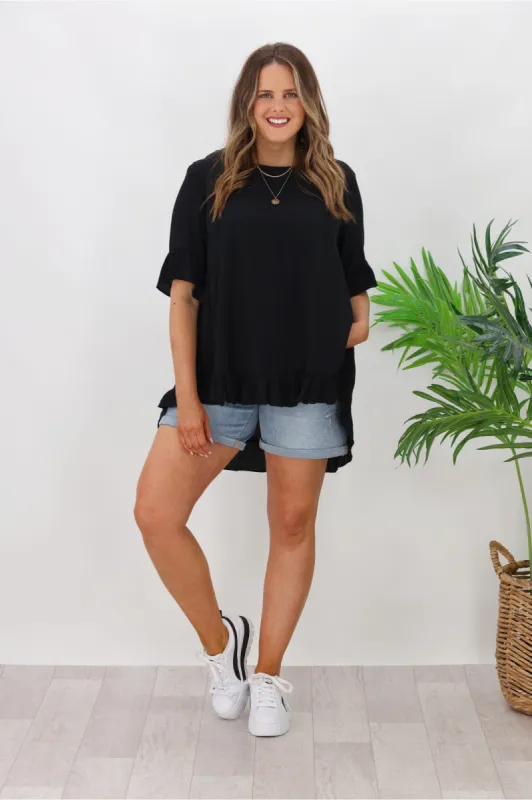 Boho Australia Cisco Frill Top Black sold by Shine On
