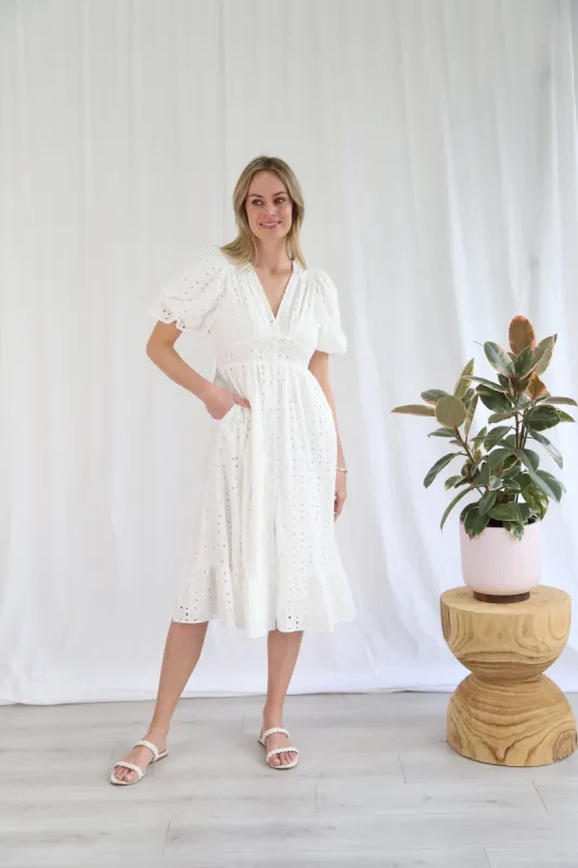 Salty Bright Ava Midi Dress White sold by Shine On