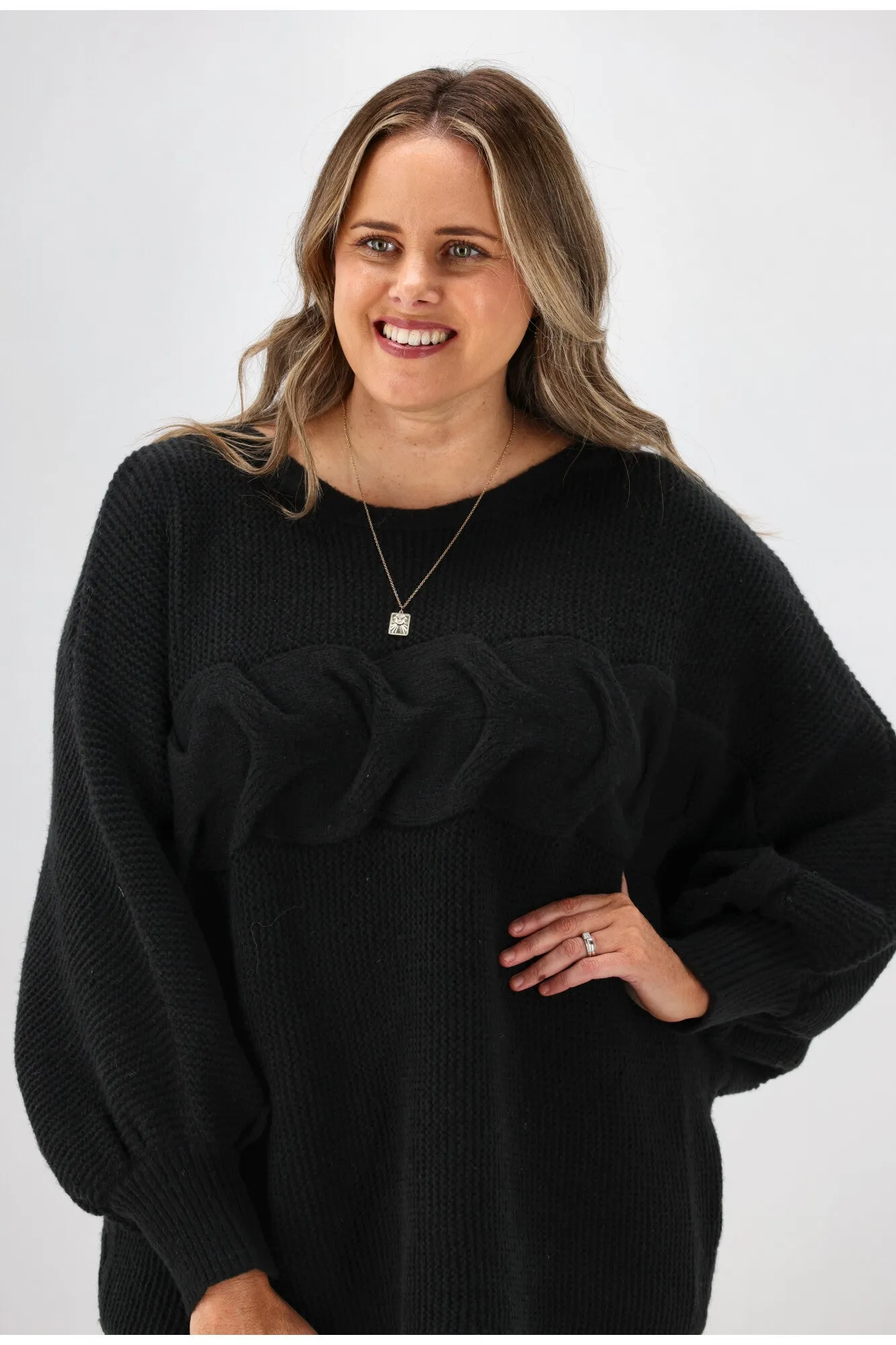 Sass Belinda Chunky Cable Knit Black sold by Shine On product image thumbnail 2