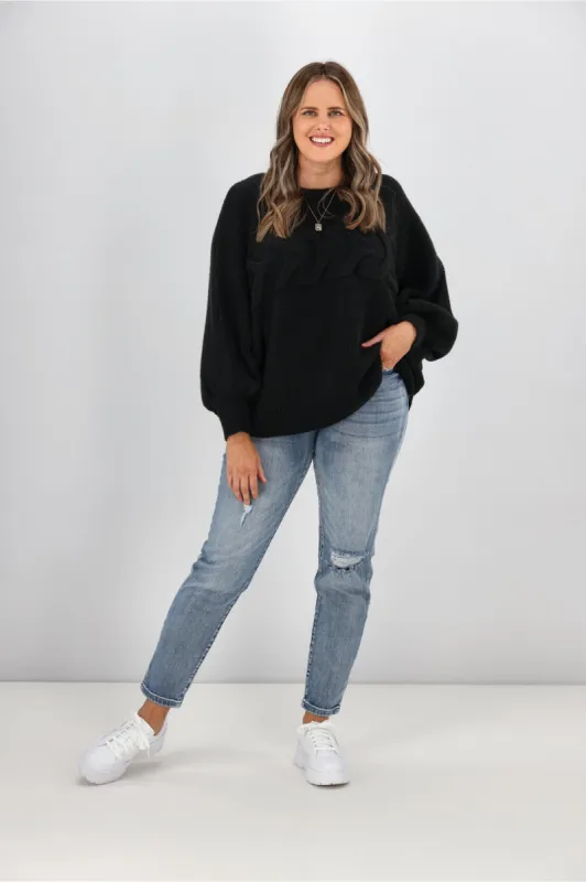 Sass Belinda Chunky Cable Knit Black sold by Shine On