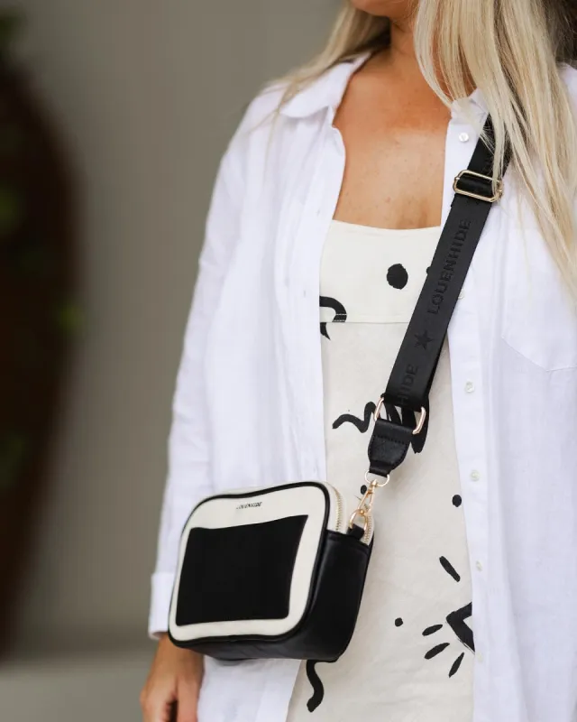Louenhide Jolene Canvas Crossbody Bag Cream Black sold by Shine On