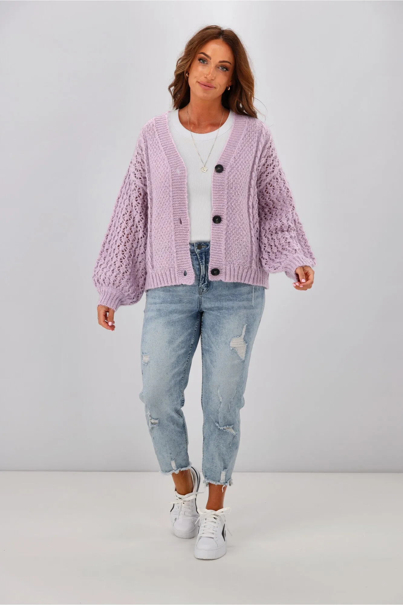 Shine On Label Minna Pointelle Cardigan Lilac sold by Shine On product image thumbnail 3