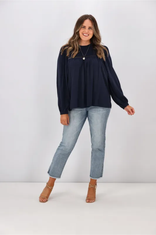 Gloss by Shine On Penelope Lace Border Blouse Midnight sold by Shine On