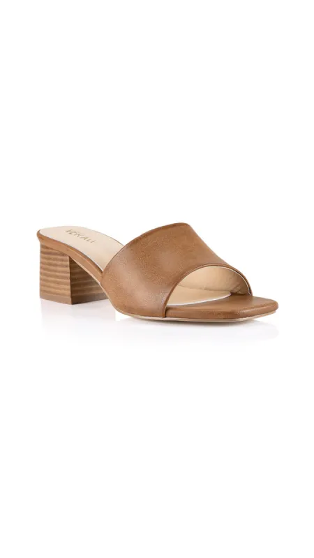 Verali Eleni Block Heel Mules Tan Softee sold by Shine On