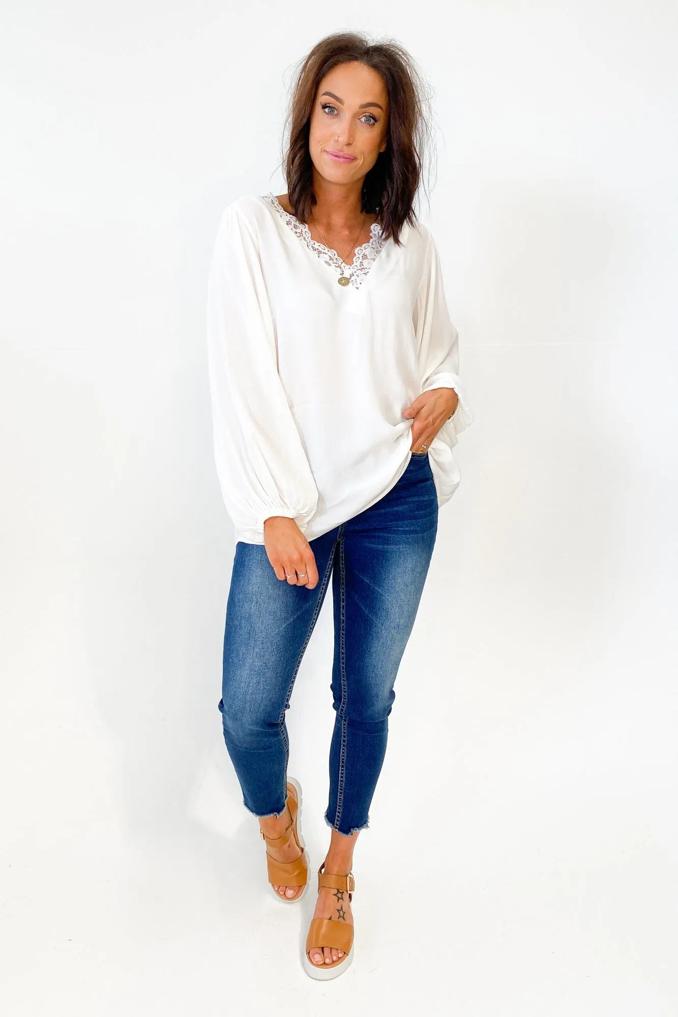 Gloss by Shine On Delphine Lace Neck Blouse White sold by Shine On product image thumbnail 2