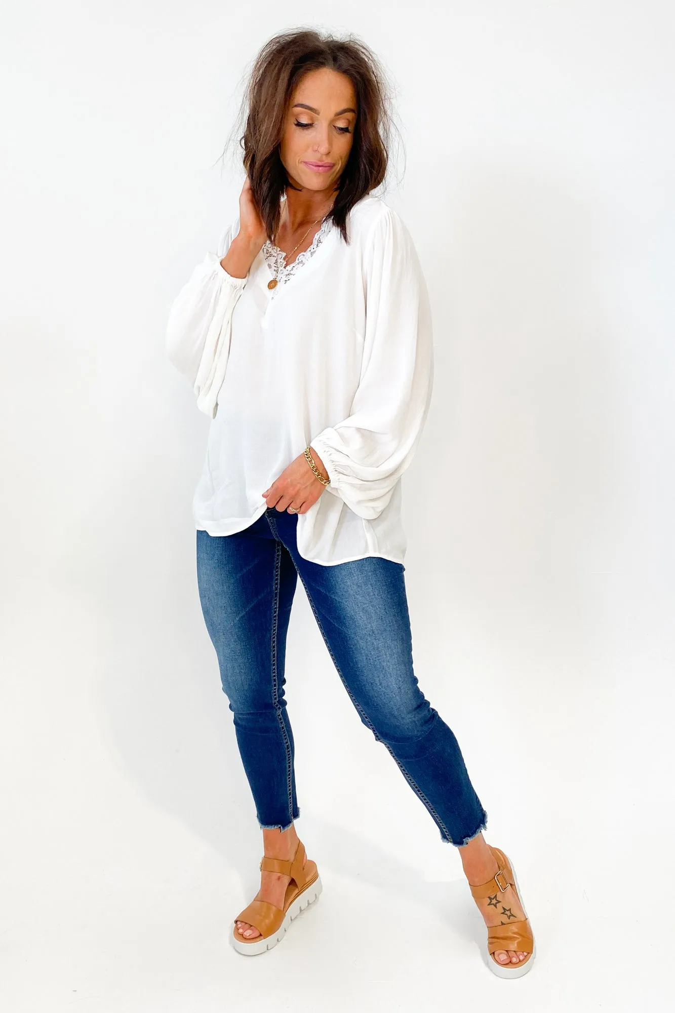 Gloss by Shine On Delphine Lace Neck Blouse White sold by Shine On product image thumbnail 5