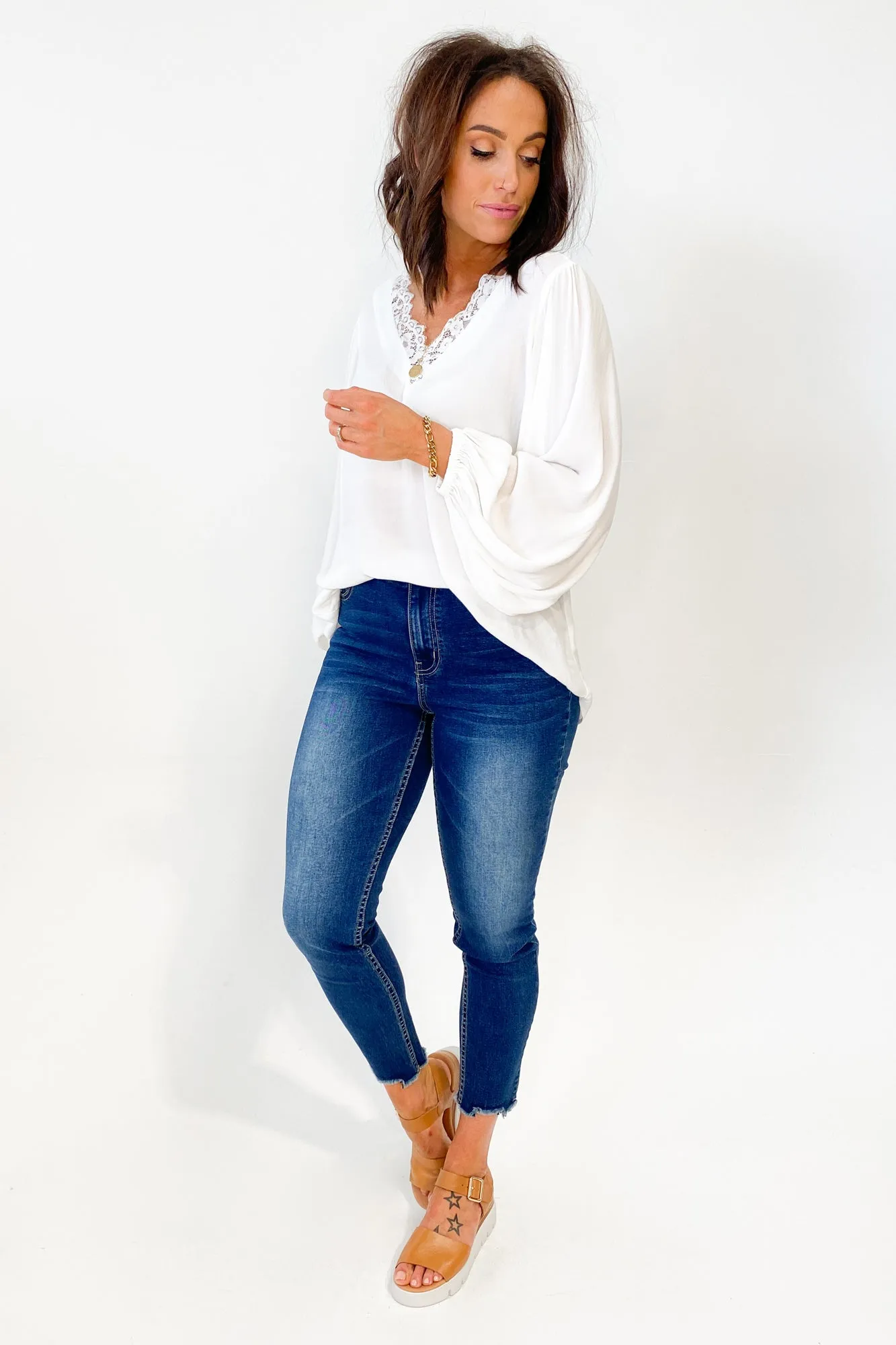 Gloss by Shine On Delphine Lace Neck Blouse White sold by Shine On product image thumbnail 3