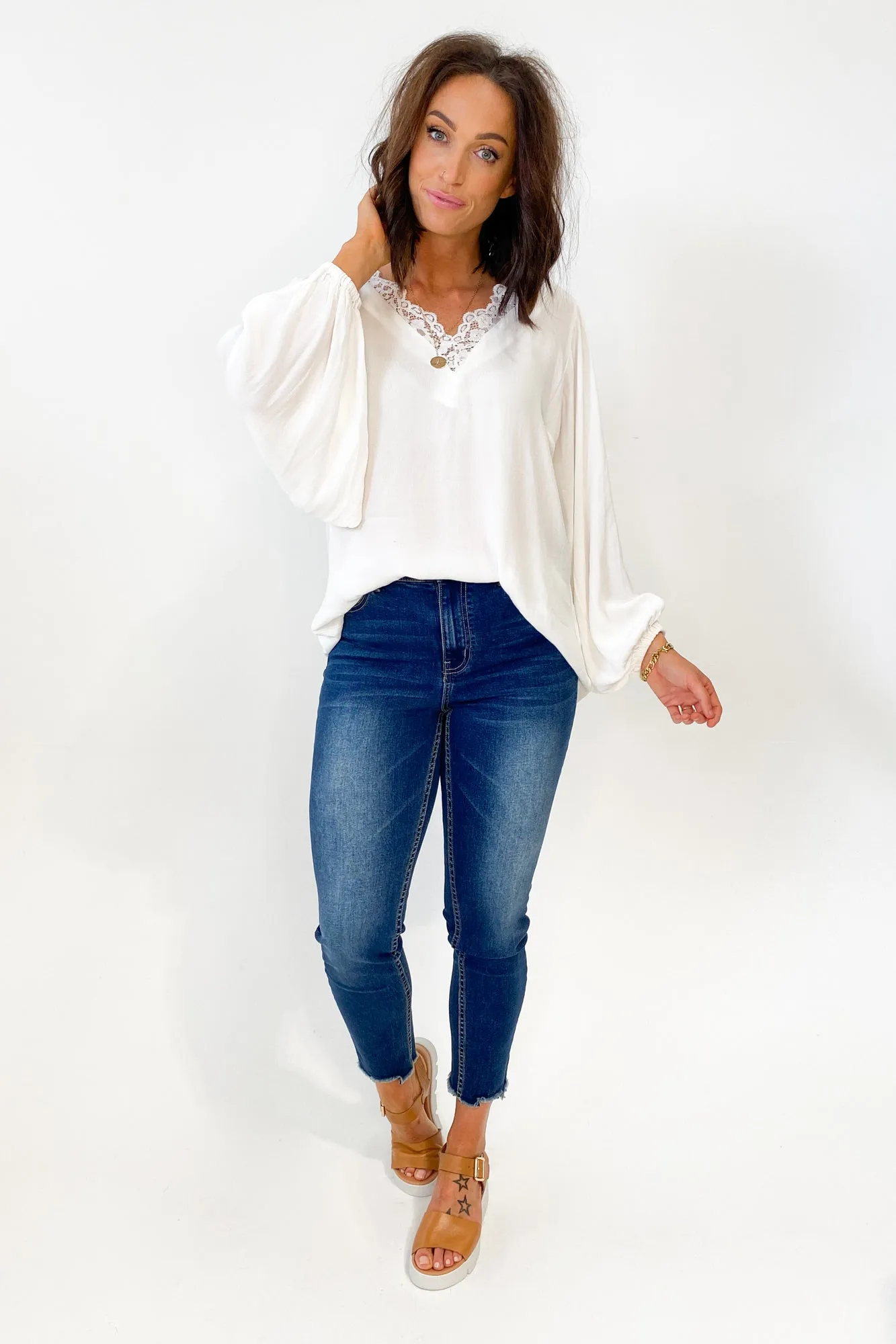 Gloss by Shine On Delphine Lace Neck Blouse White sold by Shine On product image thumbnail 4