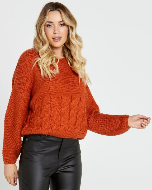 Sass Erin Cable Knit Jumper Burnt Orange made by Shine On