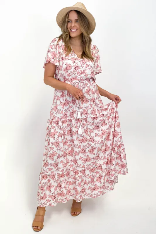 Miracle Petal Power Button Maxi Dress Pink sold by Shine On