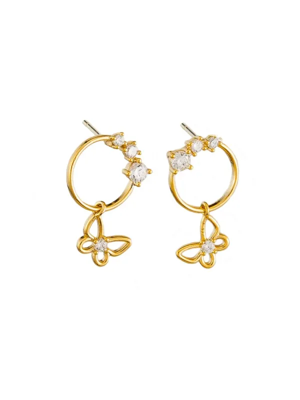 Tiger Tree Crystal Butterfly on Ring Earring Gold sold by Shine On