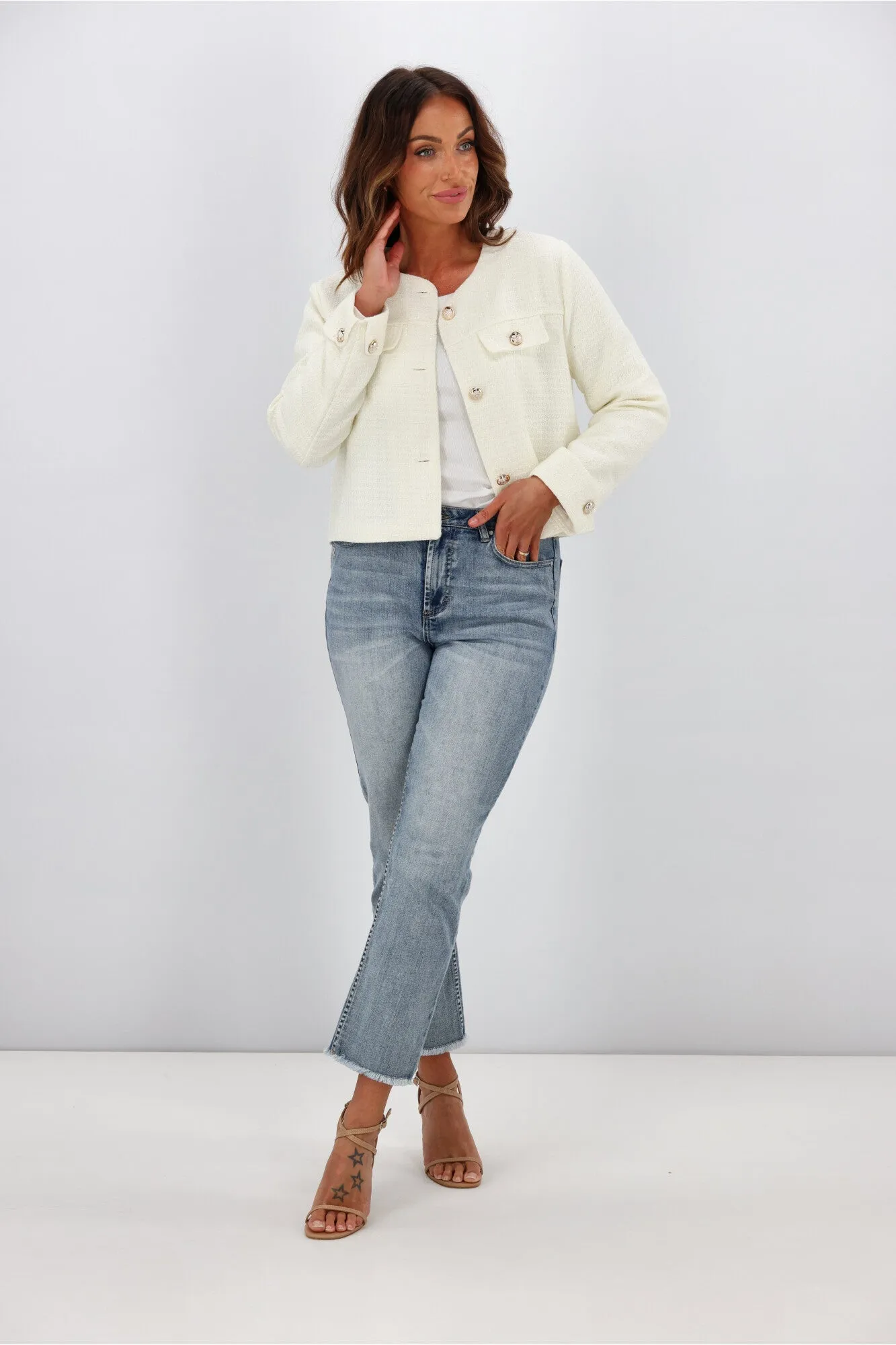 Fria Vivienne Collarless Jacket White sold by Shine On product image thumbnail 5