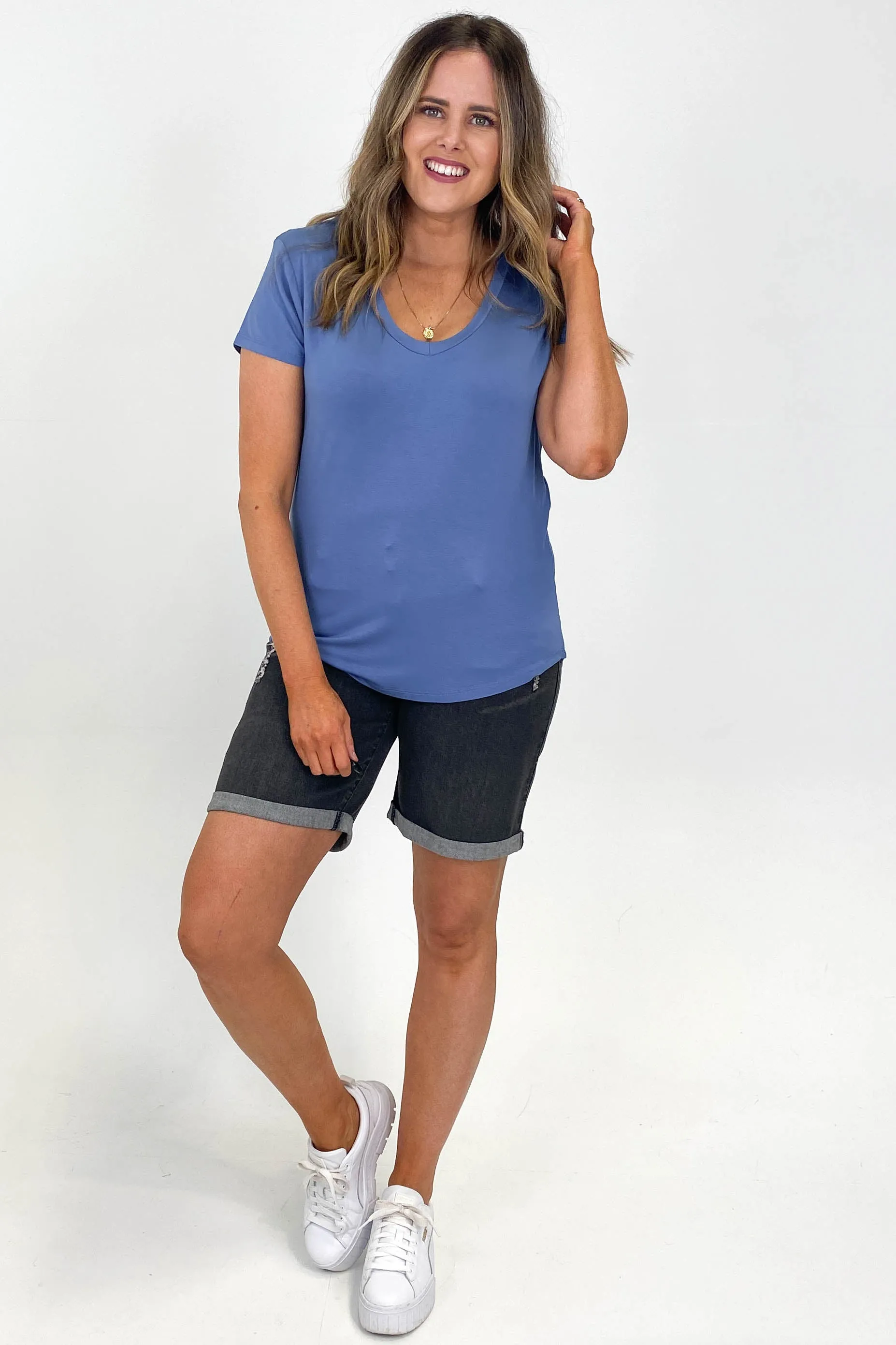 Go Girl Bamboo V Neck Tee Shirt French Blue sold by Shine On product image thumbnail 3