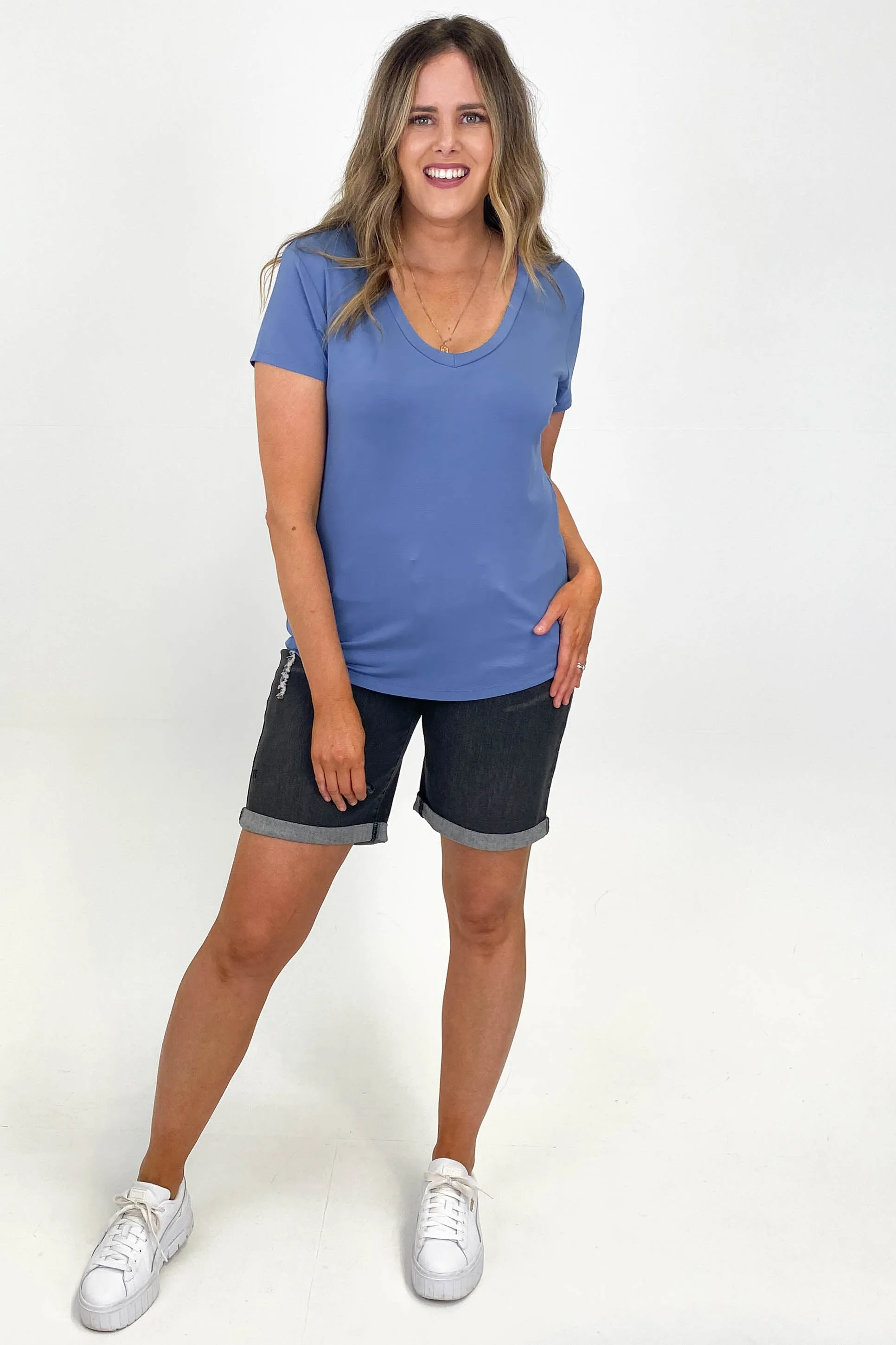 Go Girl Bamboo V Neck Tee Shirt French Blue sold by Shine On