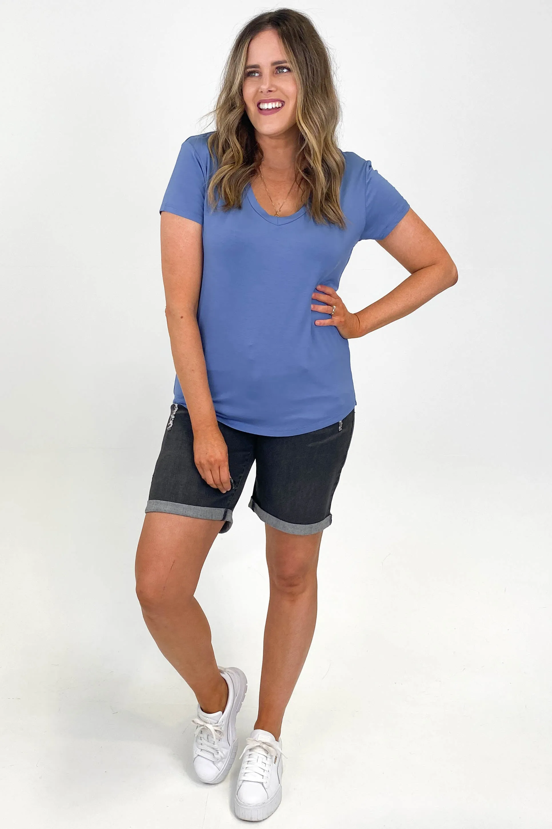 Go Girl Bamboo V Neck Tee Shirt French Blue sold by Shine On product image thumbnail 5