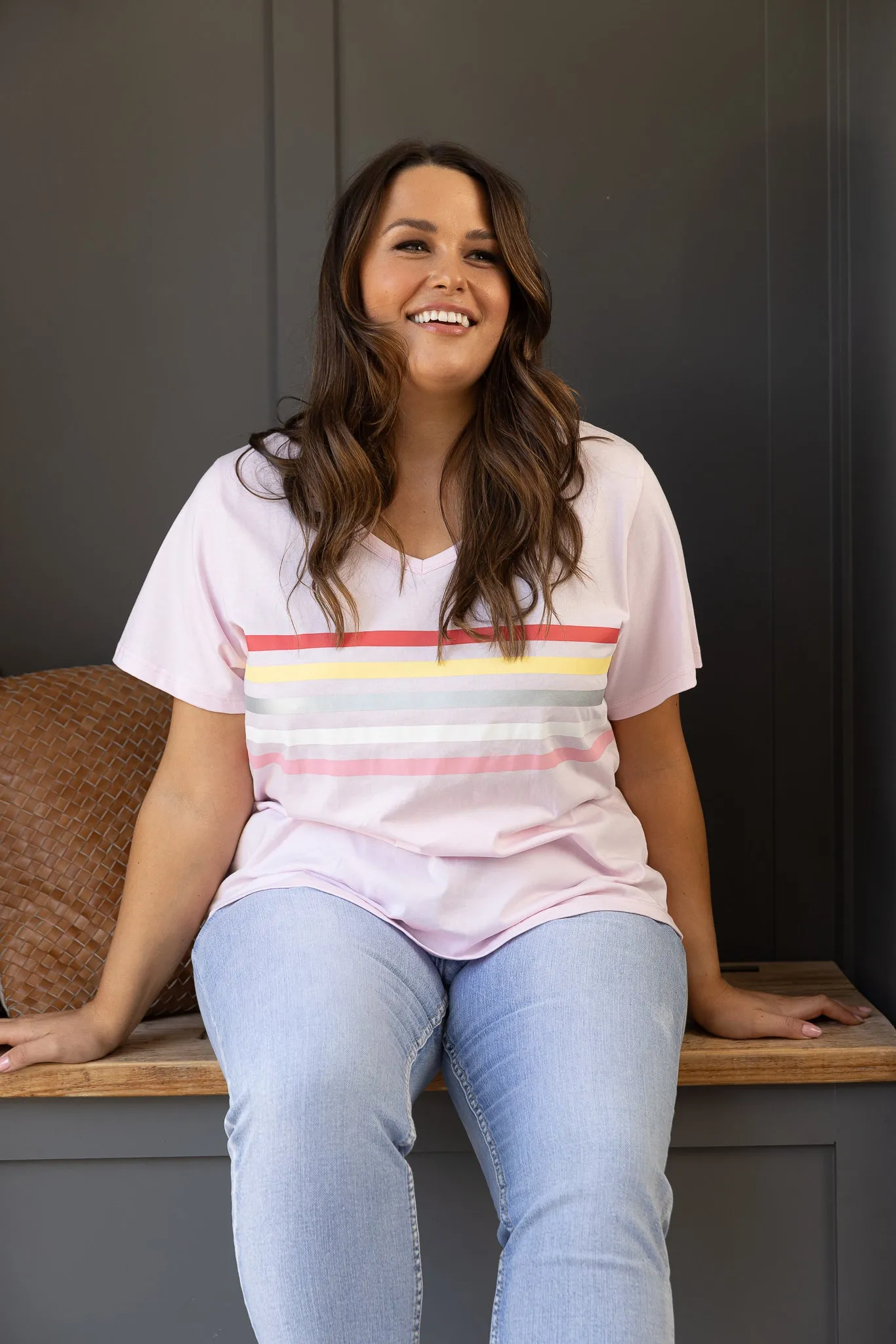 Jovie The Label Forever Tee Pink Multi Stripe sold by Shine On product image thumbnail 5