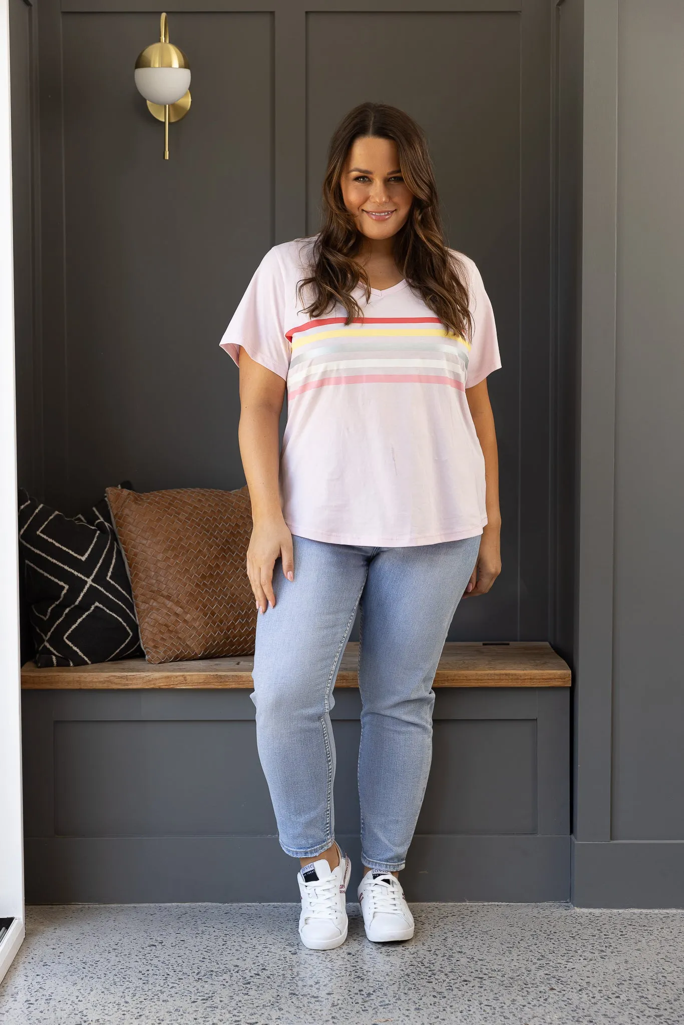 Jovie The Label Forever Tee Pink Multi Stripe sold by Shine On product image thumbnail 4