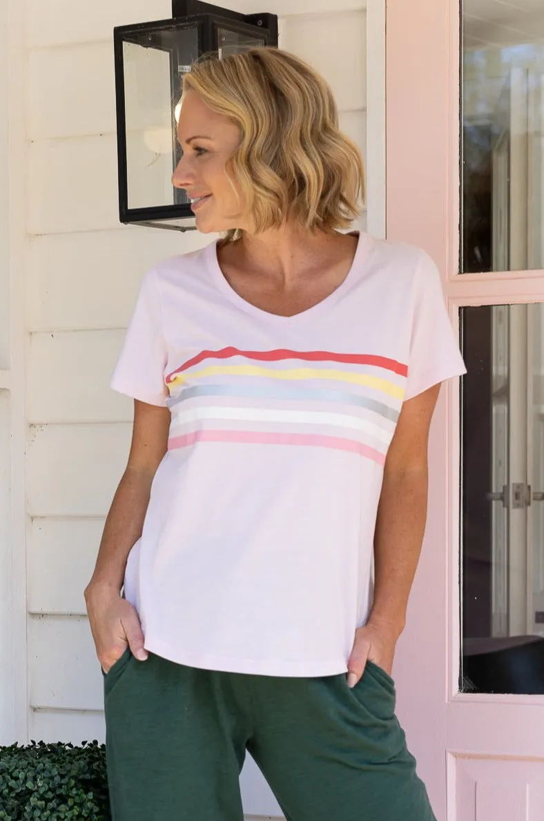 Jovie The Label Forever Tee Pink Multi Stripe sold by Shine On