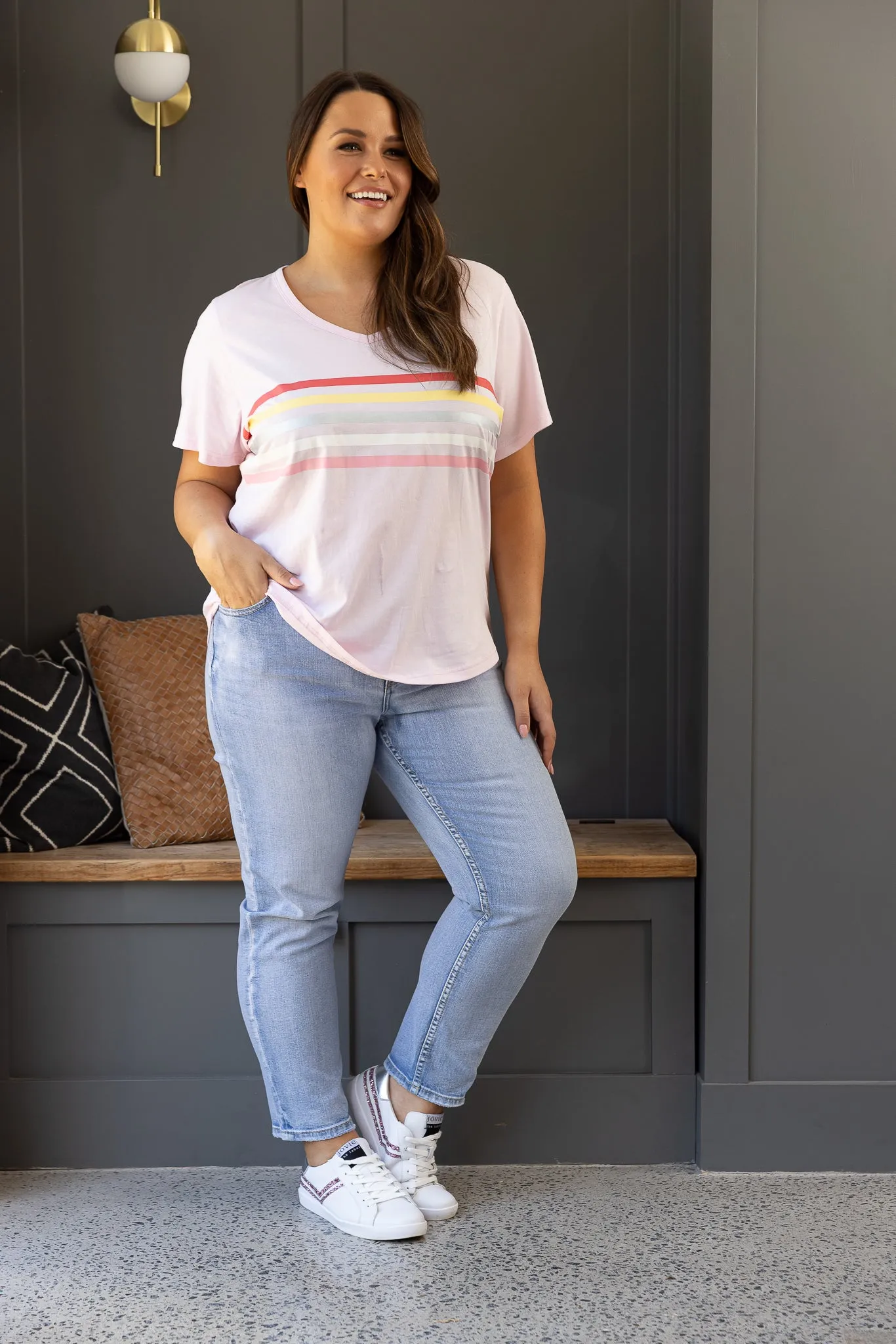Jovie The Label Forever Tee Pink Multi Stripe sold by Shine On product image thumbnail 2