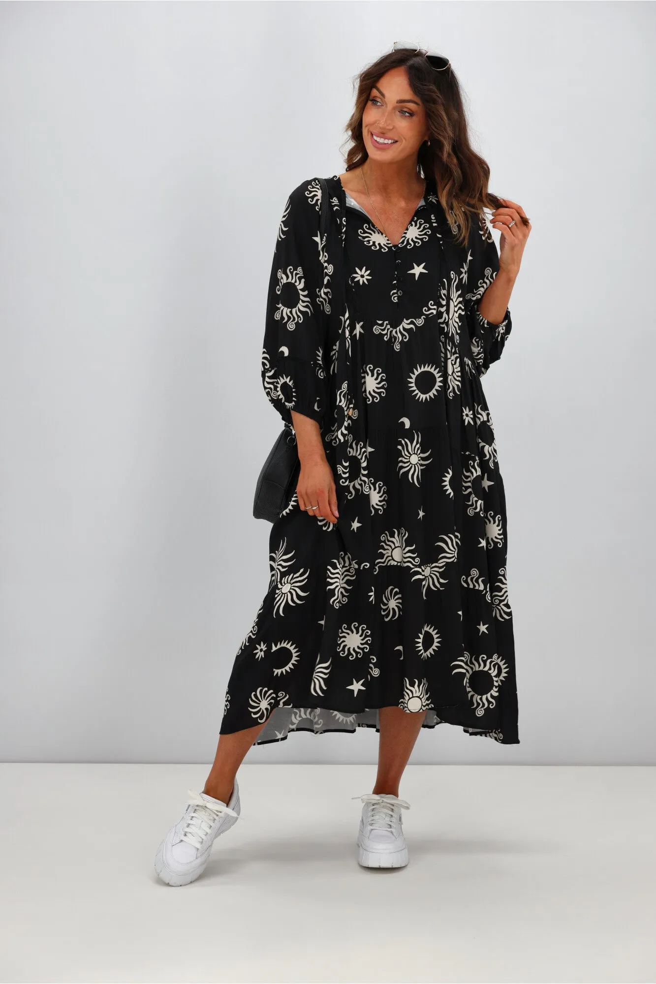 Sunday Boho Athena Dress Black Tan sold by Shine On