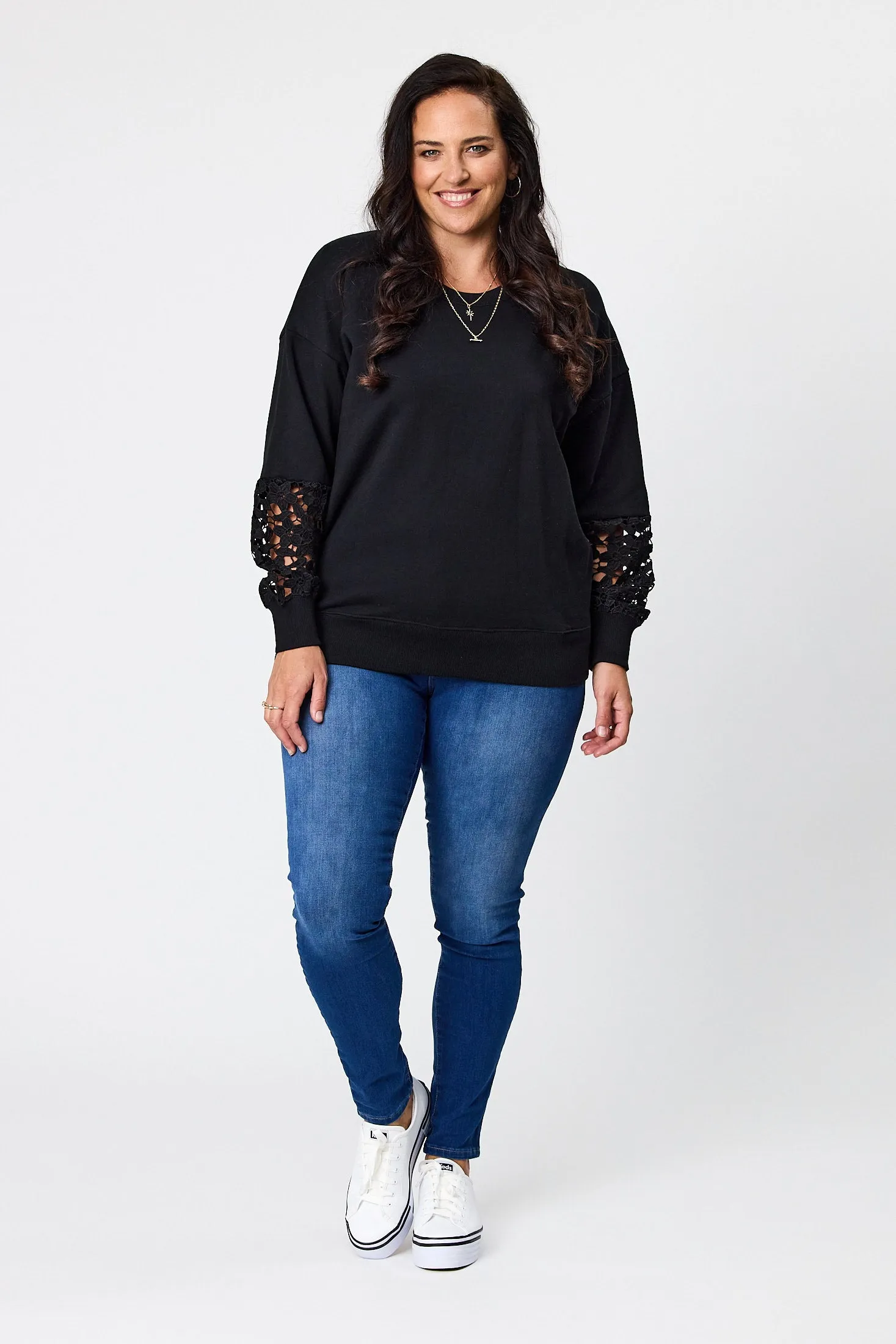 Shine On Label Yasmin Lace Sleeve Sweatshirt Black sold by Shine On product image thumbnail 4