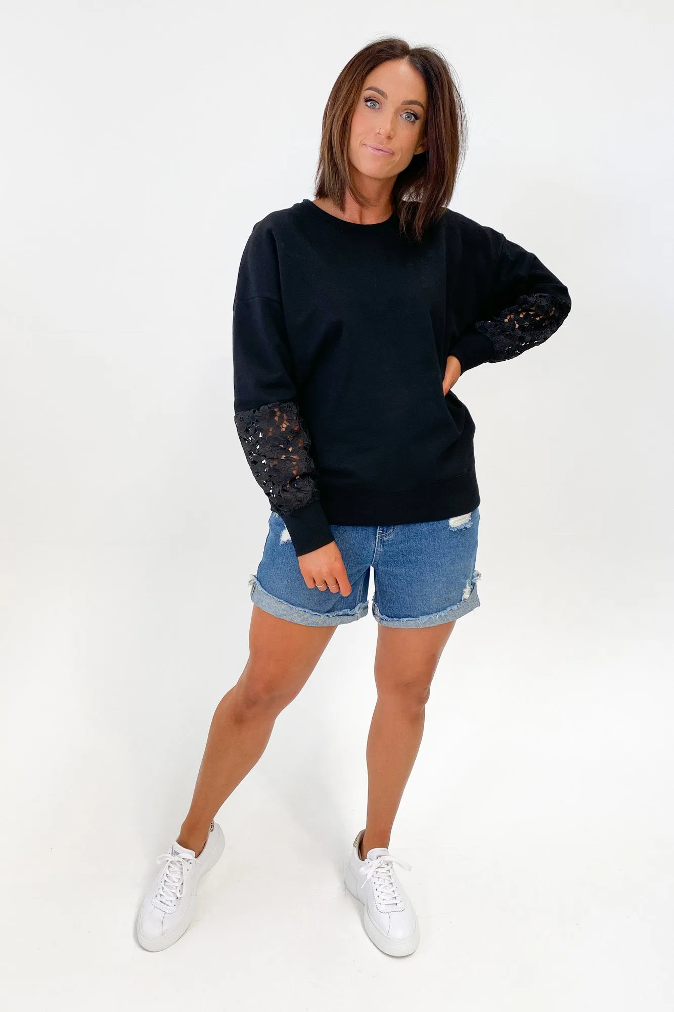 Shine On Label Yasmin Lace Sleeve Sweatshirt Black sold by Shine On product image thumbnail 5