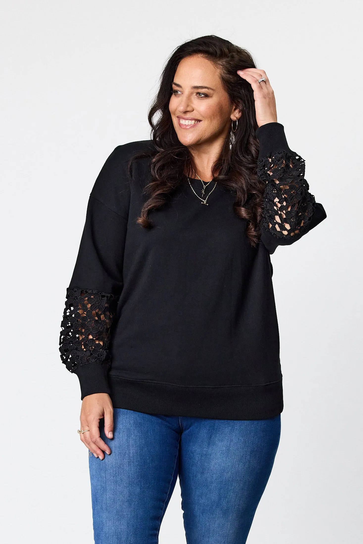 Shine On Label Yasmin Lace Sleeve Sweatshirt Black sold by Shine On product image thumbnail 2