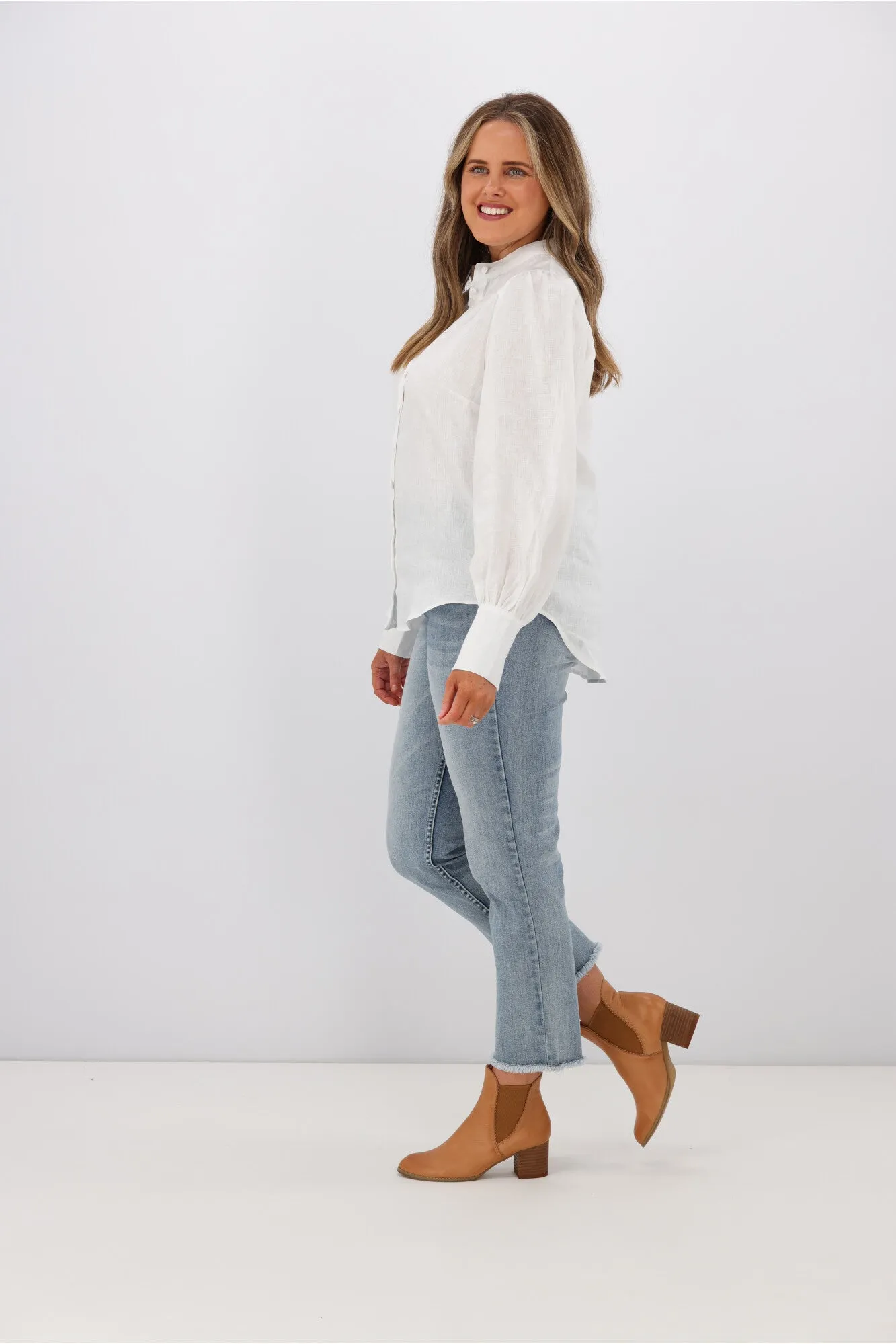 Fria Jessamine Linen Peasant Sleeve Blouse White sold by Shine On product image thumbnail 4