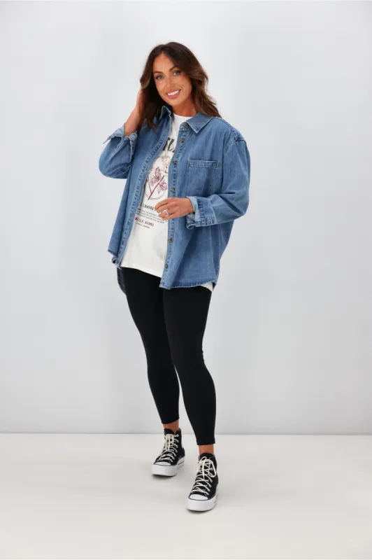 Elm Odette L/S Denim Shirt Mid Blue Wash sold by Shine On