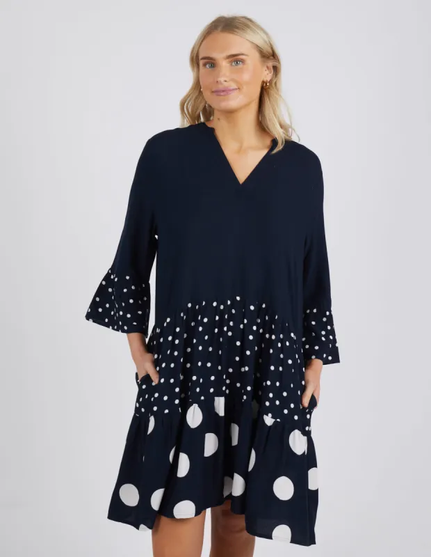 Elm Poppy Tiered Dress Navy/White Spot sold by Shine On