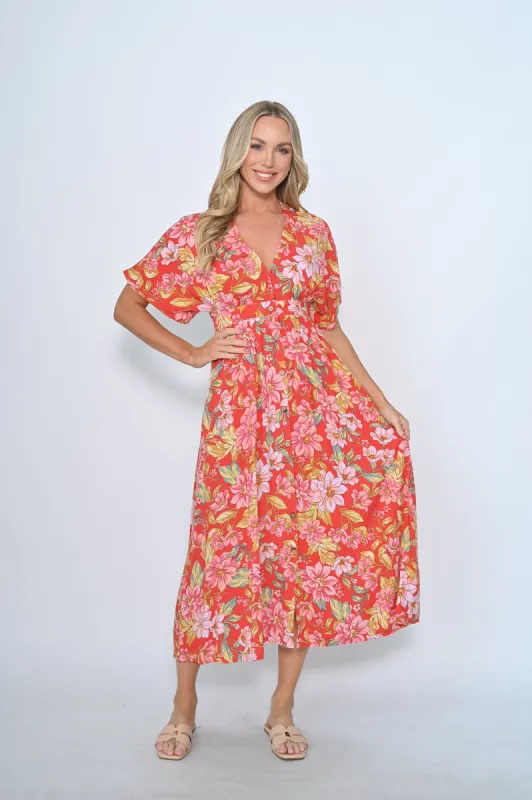 New U Collection Lainey Midi Dress Red Floral sold by Shine On